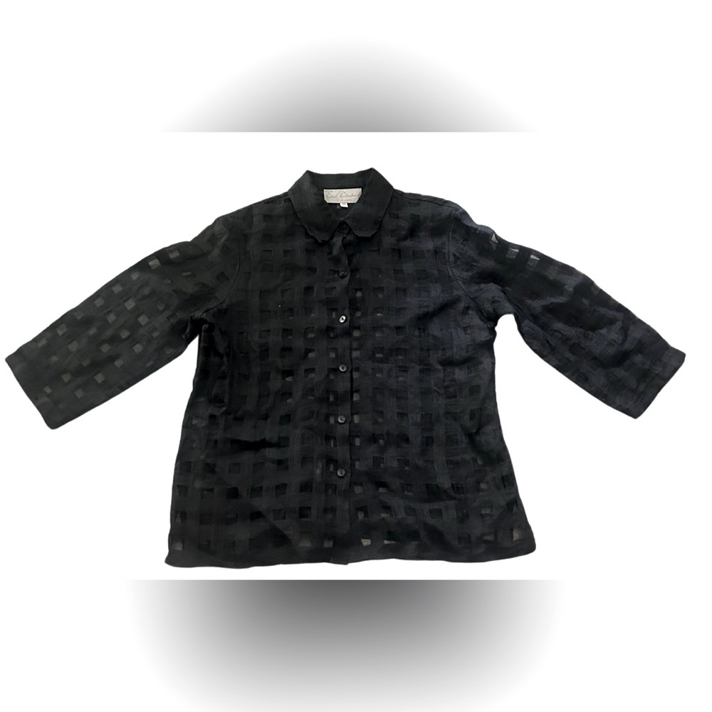 Emil Rutenberg Sheer Square Pattern Button Front Shirt Blouse | Black | Size M